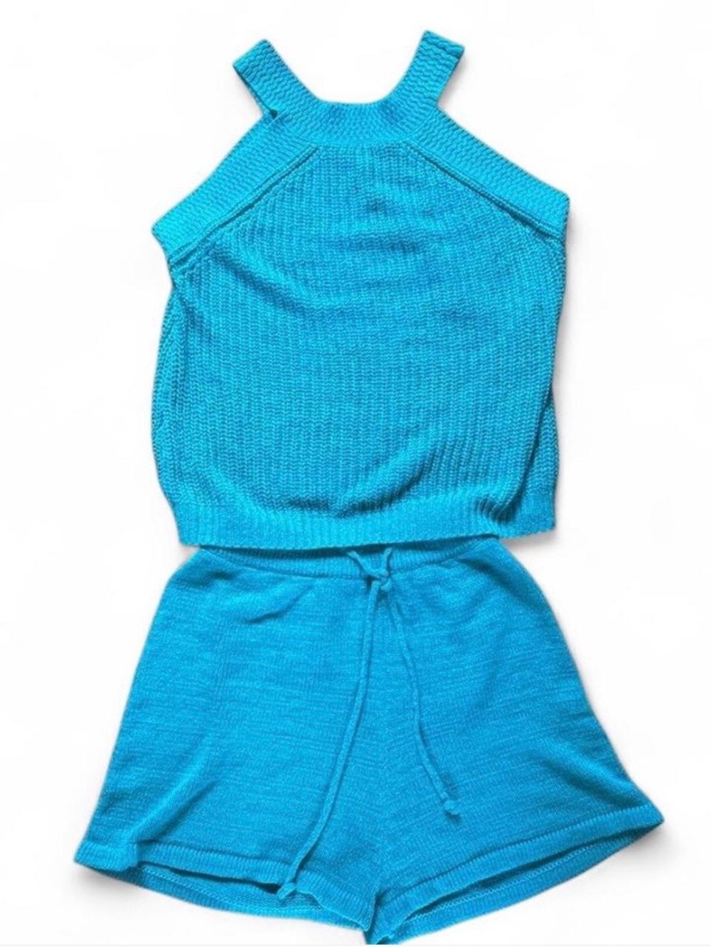 Turquoise Knit Tank and Shorts Set